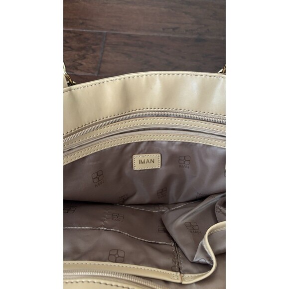 Iman Black Striped Sequined Tan Trimmed Gold Chain Shoulder Straps Tote Bag - Picture 13 of 15